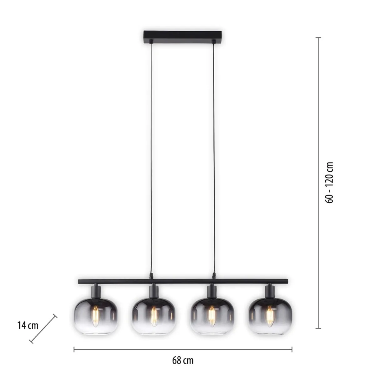 JUST LIGHT 15421-18 Pendelleuchte ZEA 4-flammig schwarz rauchglas
