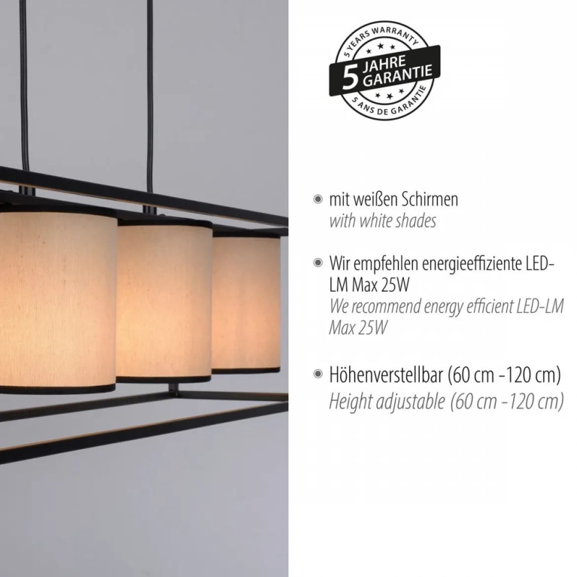 JUST LIGHT 15305-18 RAVEN Pendelleuchte 4-flammig schwarz Stoffschirme