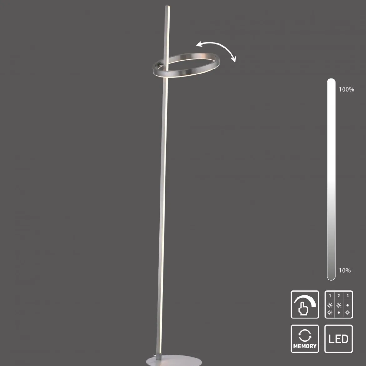 JUST LIGHT 15397-55 RITUS Stehleuchte stahl dimmbar, Touchdimmer