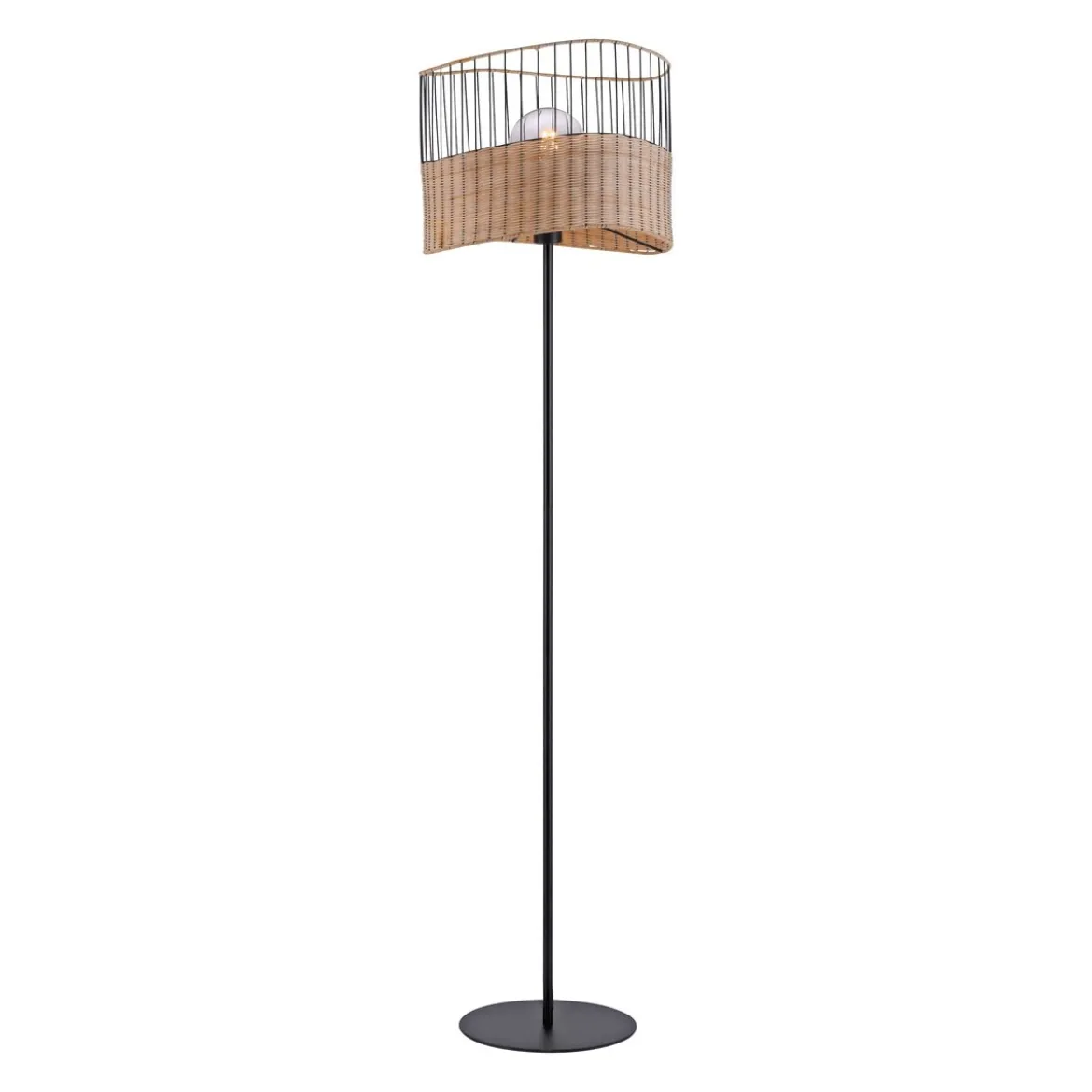 JUST LIGHT 11151-79 Stehleuchte schwarz Metall Holzgeflecht rustikaler Vintage Look