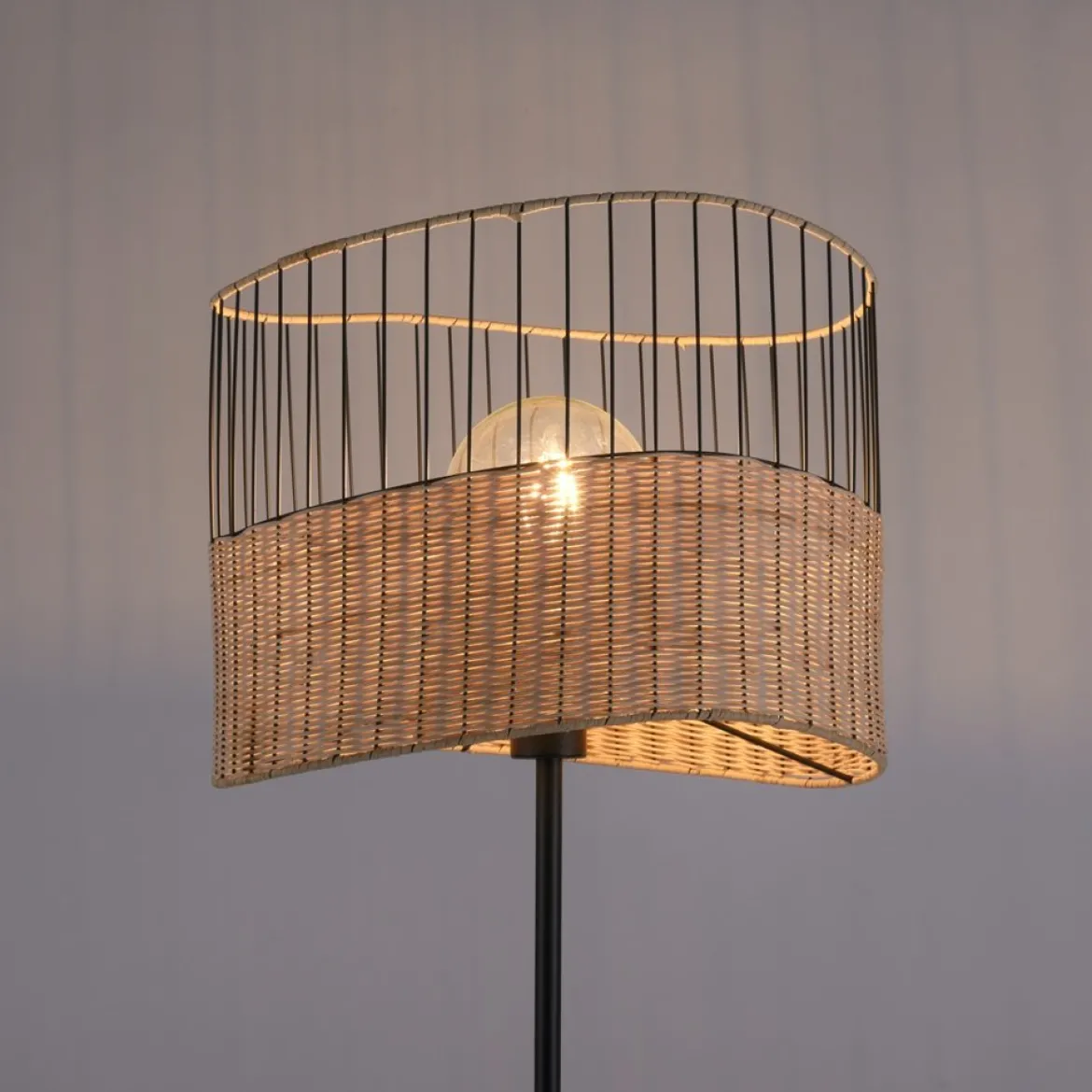 JUST LIGHT 11151-79 Stehleuchte schwarz Metall Holzgeflecht rustikaler Vintage Look