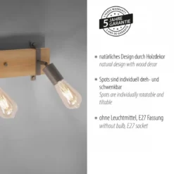 JUST LIGHT 13473-79 Wand- und Deckenleuchte Slat 3-flammig Vintage-Stil Holz