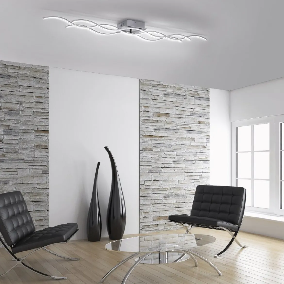JUST LIGHT 15167-55 WAVE LED Deckenleuchte stahlfarben Wellenform 3000K 140cm