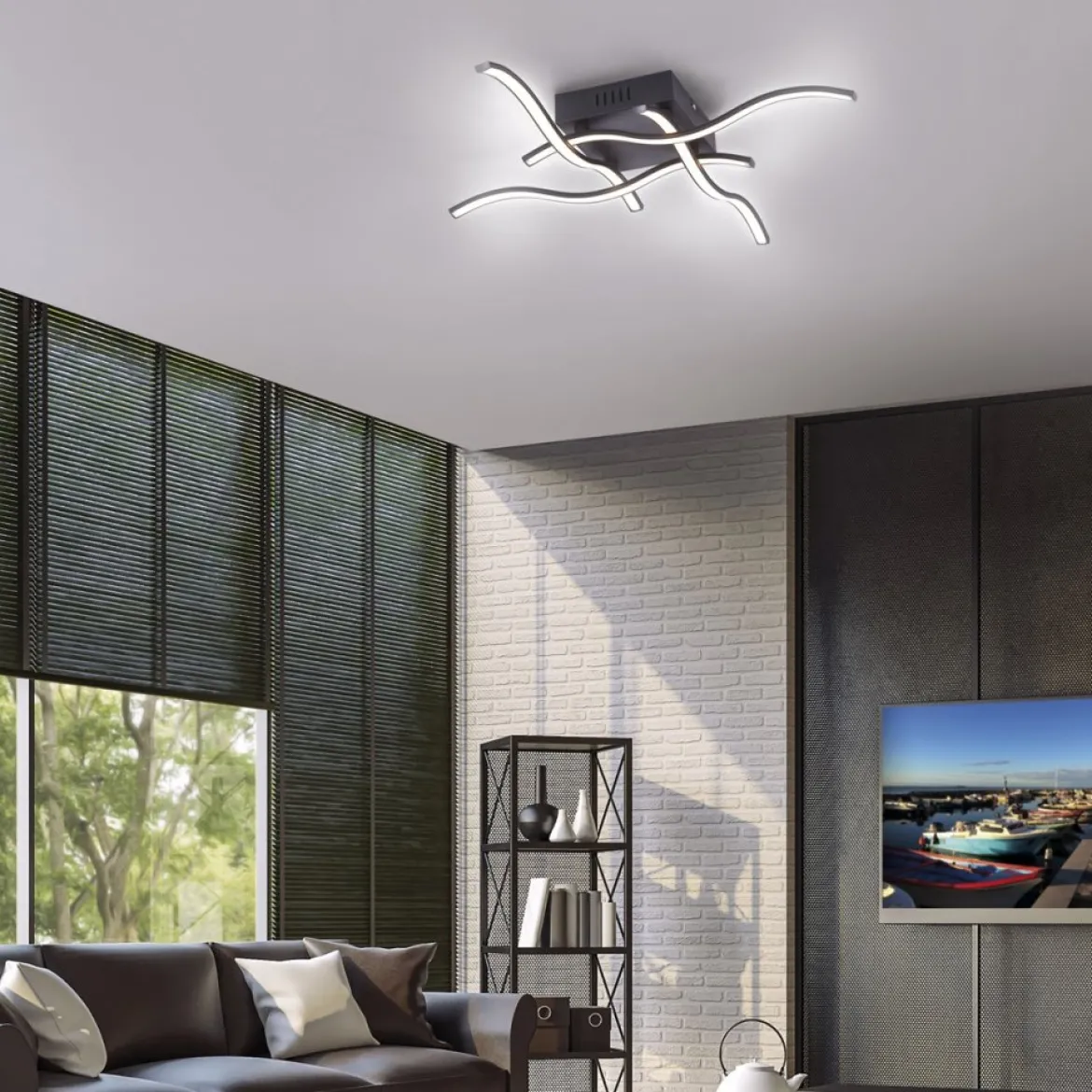 JUST LIGHT 15131-18 WAVE LED Deckenleuchte schwarz 3000K