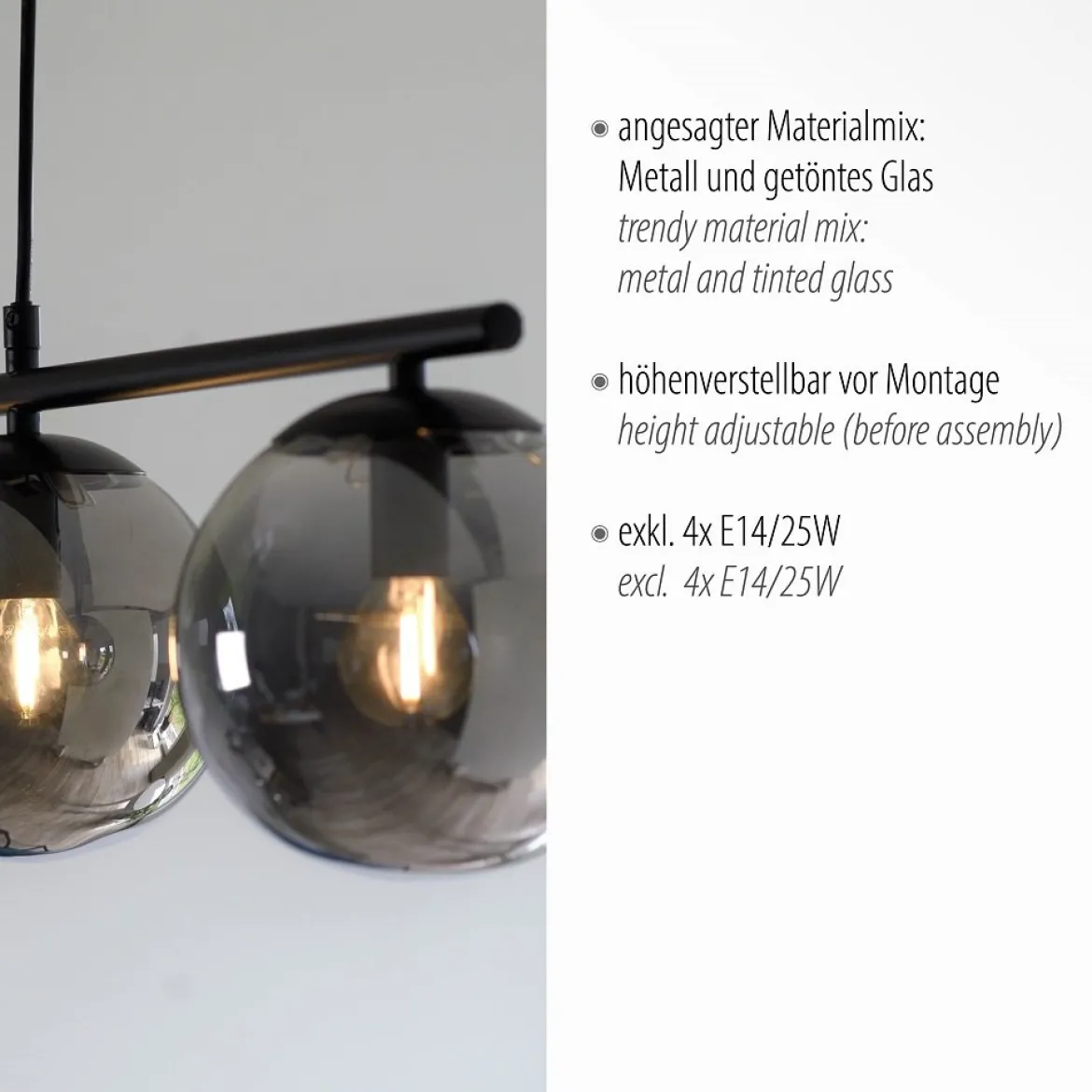 Leuchten Direkt 14604-18 BIG WIDOW Pendelleuchte 4-flammig Schwarz