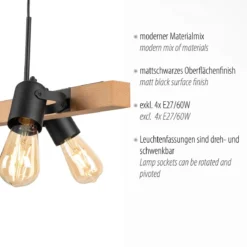 Leuchten Direkt 15630-18 CANOP Pendelleuchte 4-flammig Schwarz Holz