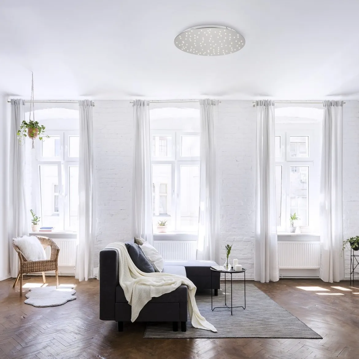 Leuchten Direkt 14673-55 Deckenleuchte Sparkle stahl rund