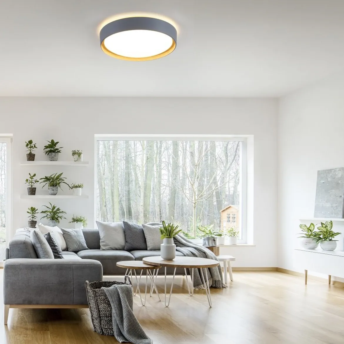Leuchten Direkt 14347-15 EMILIA LED Deckenleuchte rund grau Holzoptik 40cm