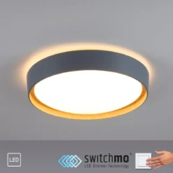 Leuchten Direkt 14347-15 EMILIA LED Deckenleuchte rund grau Holzoptik 40cm