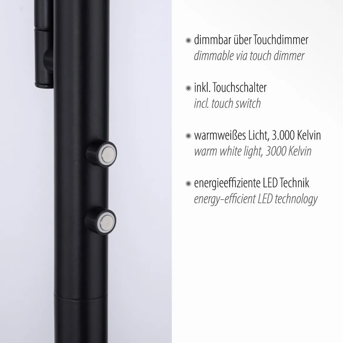 Leuchten Direkt 11710-18 HANS Stehleuchte Schwarz mit Lesearm dimmbar