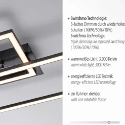 Leuchten Direkt 14692-18 IVEN LED Deckenleuchte schwarz 3 Step Dim 54x31cm
