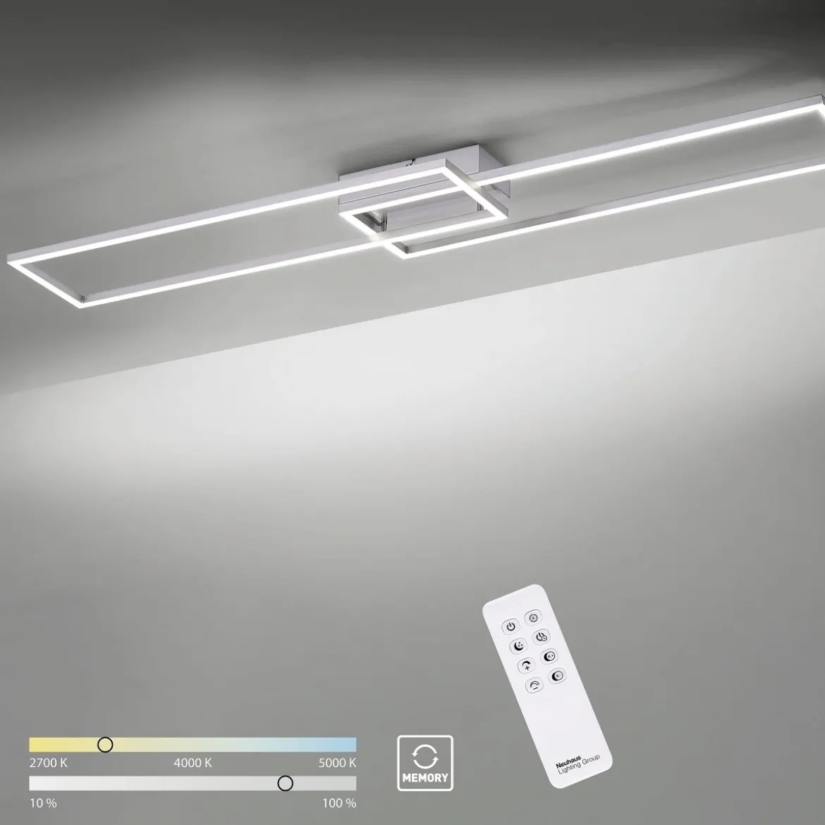 Leuchten Direkt 14019-55 LED Deckenleuchte Iven 110x25cm stahl CCT