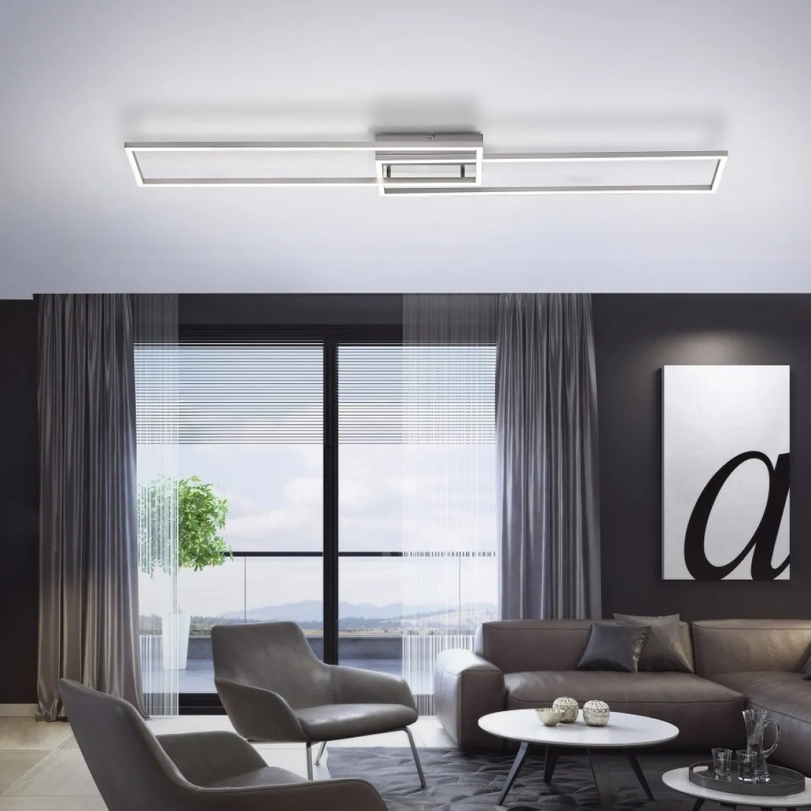Leuchten Direkt 14019-55 LED Deckenleuchte Iven 110x25cm stahl CCT