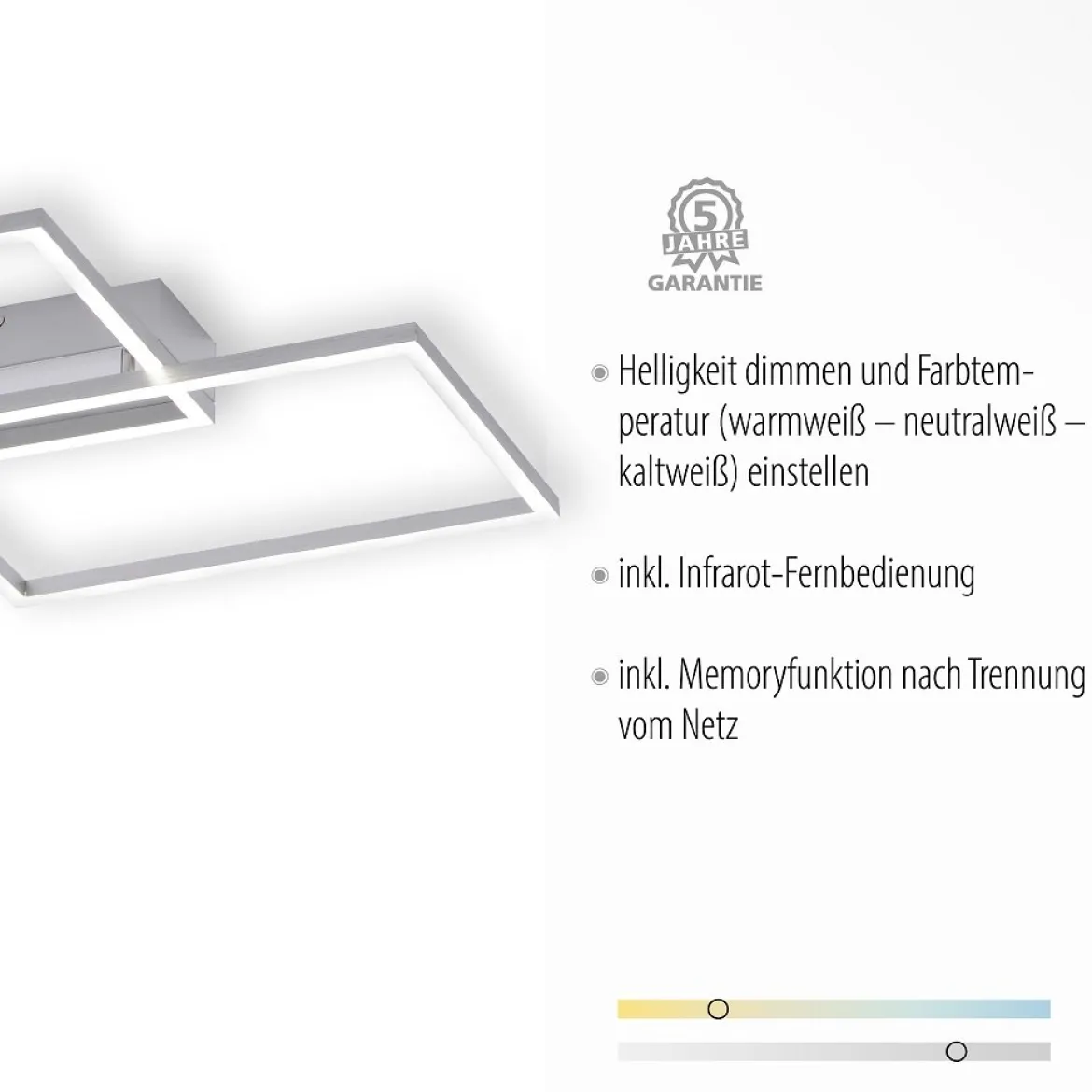Leuchten Direkt 14018-55 LED Deckenleuchte Iven stahl CCT Steuerung