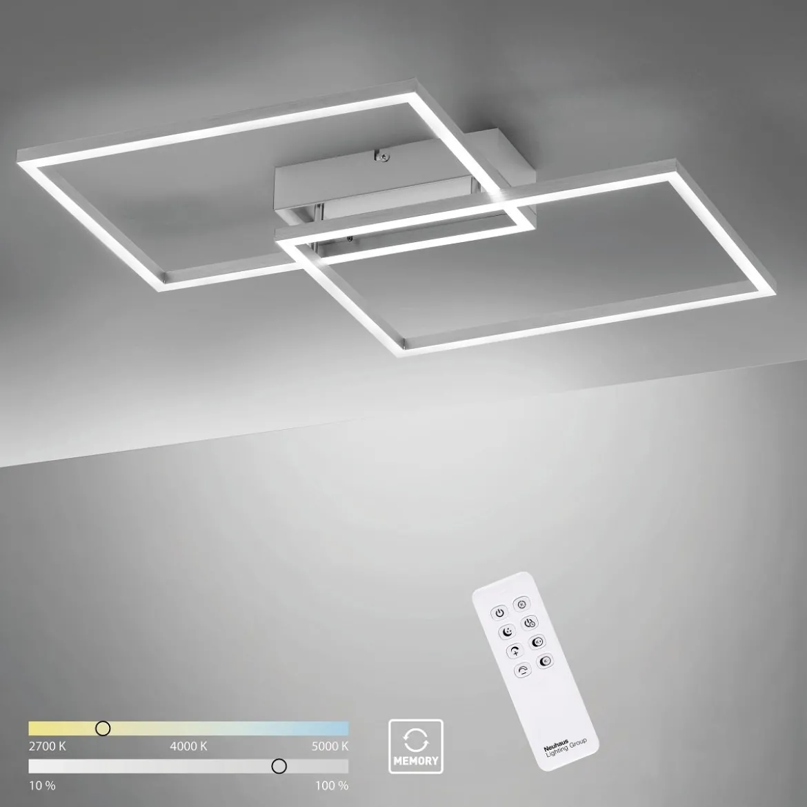 Leuchten Direkt 14018-55 LED Deckenleuchte Iven stahl CCT Steuerung