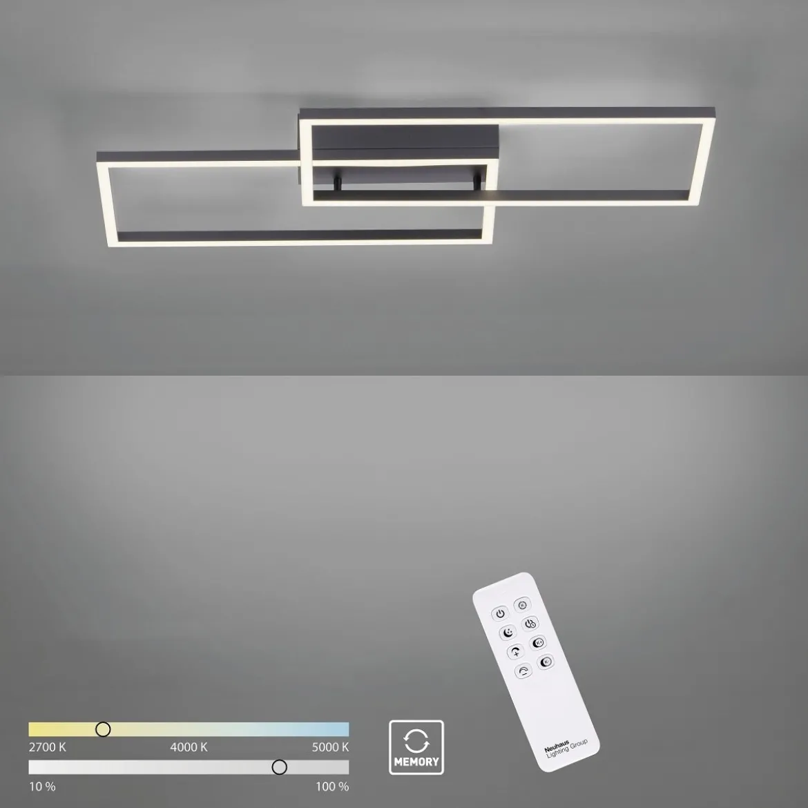 Leuchten Direkt 14140-18 LED Deckenleuchte Iven eckig schwarz CCT