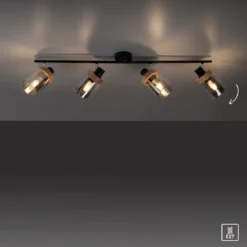 Leuchten Direkt 11313-18 PASQUAL Deckenleuchte 4-flammig Holz Rauchglas