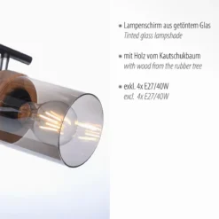 Leuchten Direkt 11313-18 PASQUAL Deckenleuchte 4-flammig Holz Rauchglas