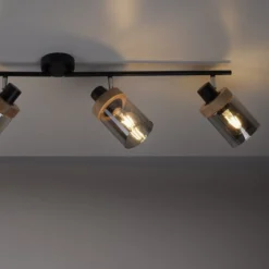 Leuchten Direkt 11313-18 PASQUAL Deckenleuchte 4-flammig Holz Rauchglas
