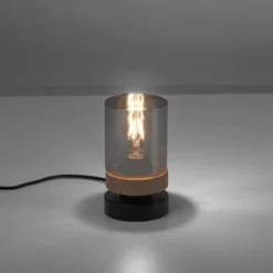 Leuchten Direkt 11310-18 PASQUAL Tischleuchte 1-flammig Holz Rauchglas