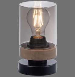 Leuchten Direkt 11310-18 PASQUAL Tischleuchte 1-flammig Holz Rauchglas