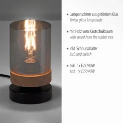 Leuchten Direkt 11310-18 PASQUAL Tischleuchte 1-flammig Holz Rauchglas