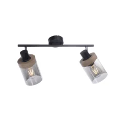 Leuchten Direkt 11312-18 PASQUAL Wand- und Deckenleuchte 2-flammig Holz Rauchglas