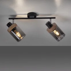 Leuchten Direkt 11312-18 PASQUAL Wand- und Deckenleuchte 2-flammig Holz Rauchglas