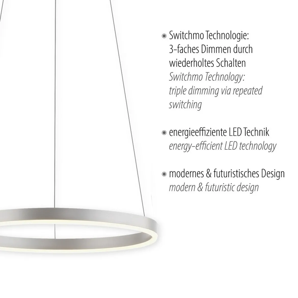 Leuchten Direkt 15393-95 RITUS LED Pendelleuchte Aluminium rund 40cm dimmbar