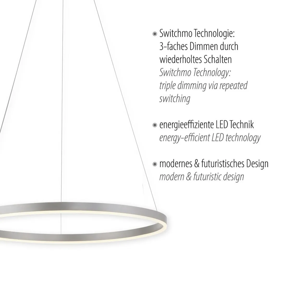 Leuchten Direkt 15394-95 RITUS LED Pendelleuchte Aluminium rund 60cm dimmbar