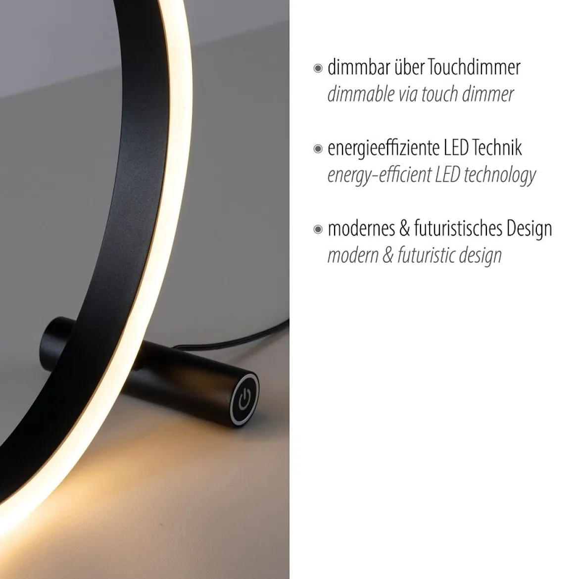 Leuchten Direkt 15390-13 RITUS LED Tischleuchte Anthrazit rund Touchdimmer
