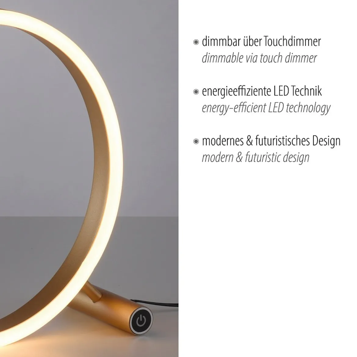 Leuchten Direkt 15390-60 RITUS LED Tischleuchte Messing Matt rund Touchdimmer