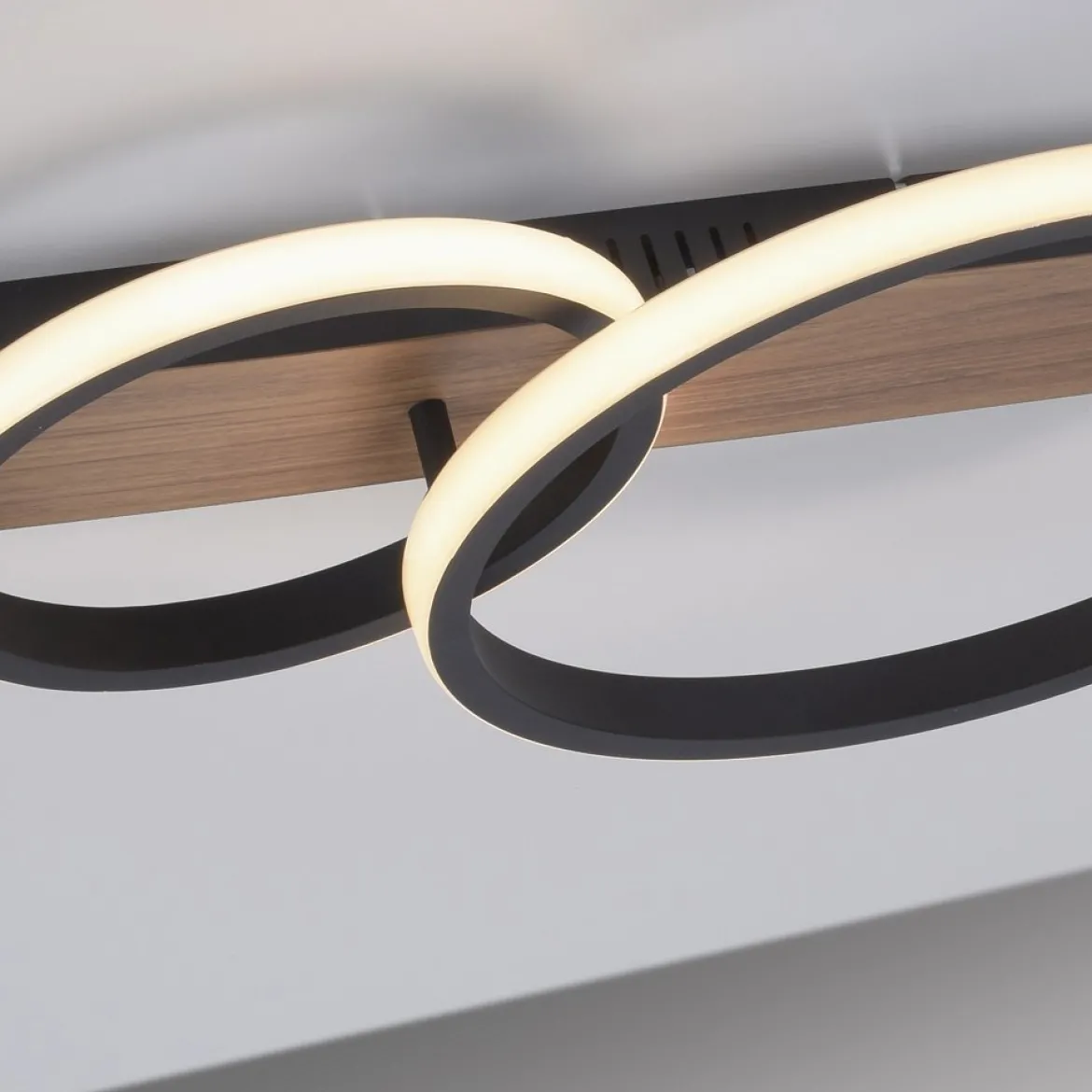 Leuchten Direkt 15615-78 TROOPER LED Deckenleuchte 2 Ringe mit Holzdekor