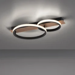 Leuchten Direkt 15615-78 TROOPER LED Deckenleuchte 2 Ringe mit Holzdekor