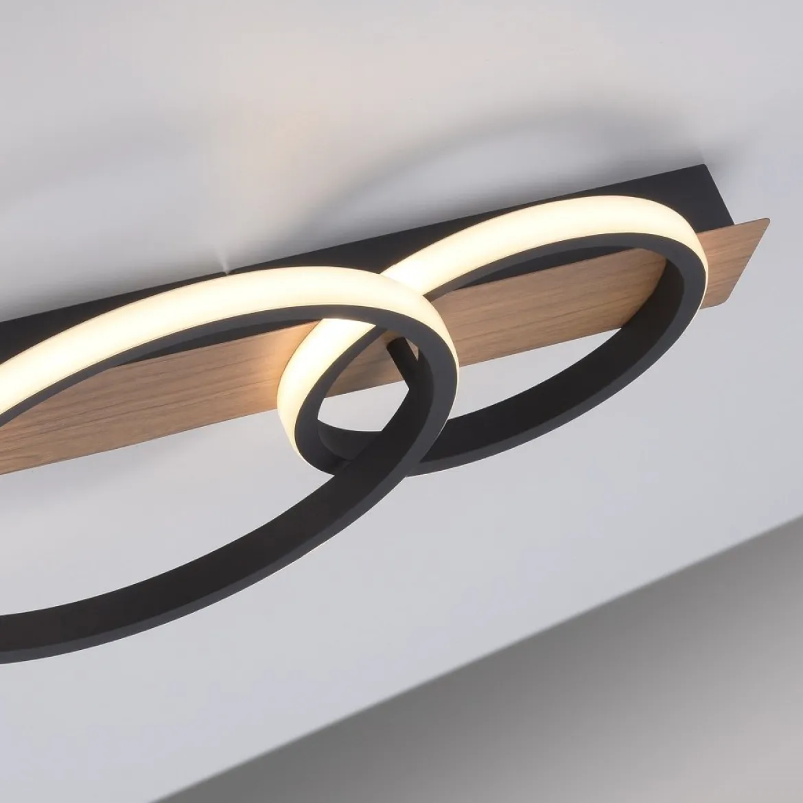 Leuchten Direkt 15616-78 TROOPER LED Deckenleuchte 3 Ringe mit Holzdekor