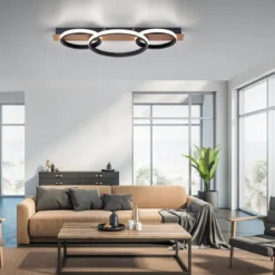 Leuchten Direkt 15616-78 TROOPER LED Deckenleuchte 3 Ringe mit Holzdekor