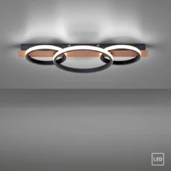 Leuchten Direkt 15616-78 TROOPER LED Deckenleuchte 3 Ringe mit Holzdekor