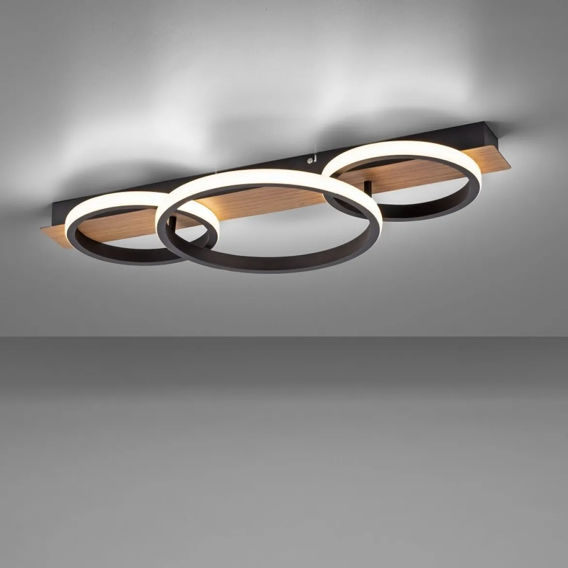 Leuchten Direkt 15616-78 TROOPER LED Deckenleuchte 3 Ringe mit Holzdekor