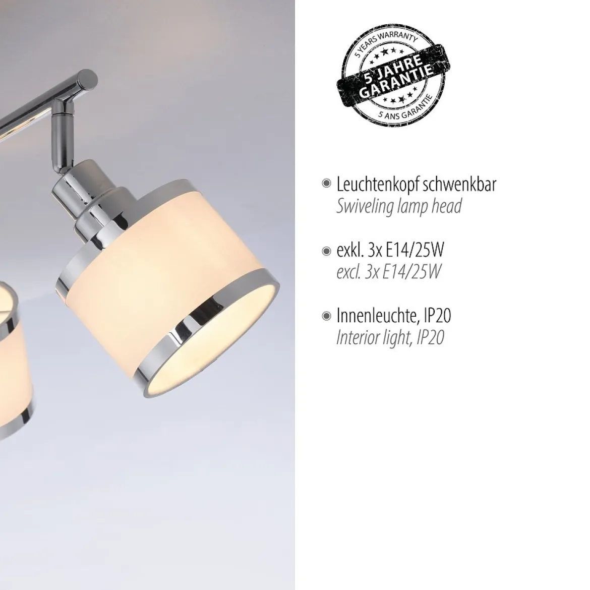 Leuchten Direkt 15373-17 Wand- und Deckenleuchte ACCOR 3-flammig