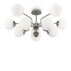 Maytoni Pendelleuchte Erich 10-flammig nickel Glas weiß matt