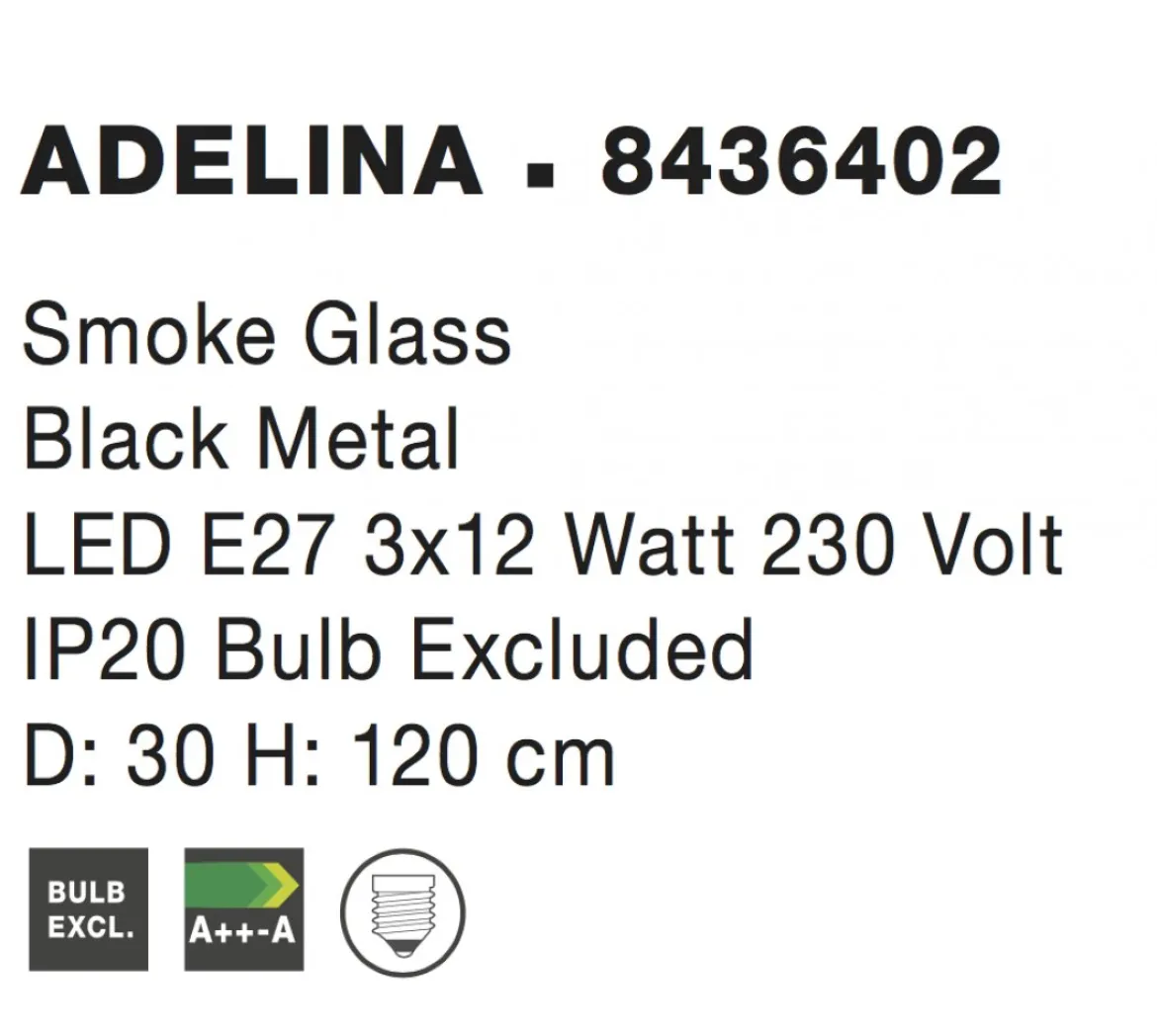 Nova Luce 8436402 ADELINA Pendelleuchte 3-flammig Schwarz Rauchgrau E27