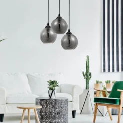 Nova Luce 8436402 ADELINA Pendelleuchte 3-flammig Schwarz Rauchgrau E27