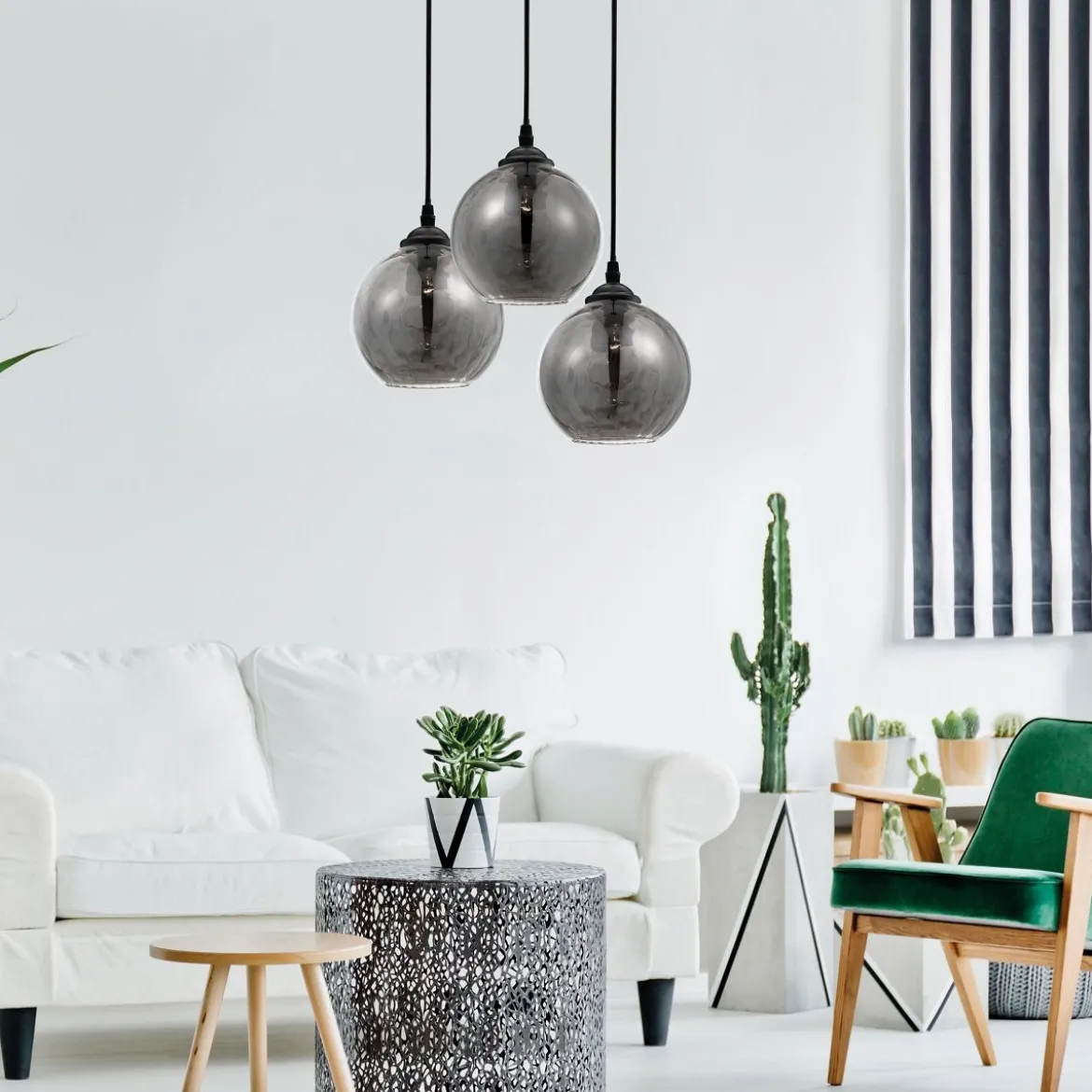 Nova Luce 8436402 ADELINA Pendelleuchte 3-flammig Schwarz Rauchgrau E27