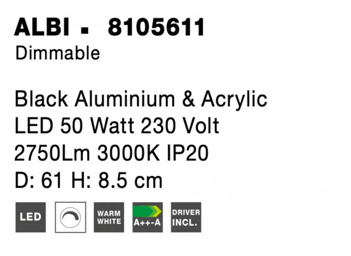 Nova Luce 8105611 ALBI LED Deckenleuchte 1-flammig 3000K Schwarz 61cm
