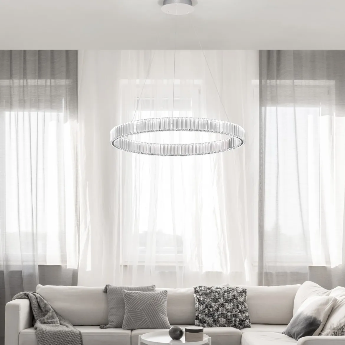 Nova Luce 9333067 AURELIA LED Pendelleuchte 80cm 3500K Chrom Kristall