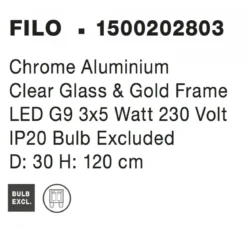 Nova Luce 1500202803 FILO G9 Pendelleuchte 3-flammig Gold Transparent Chrom