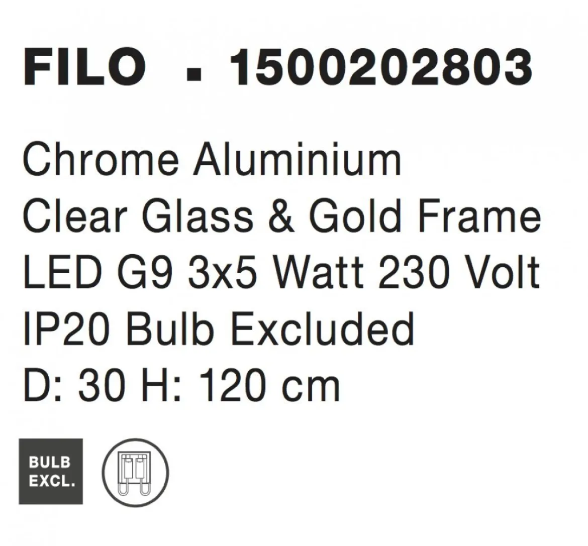 Nova Luce 1500202803 FILO G9 Pendelleuchte 3-flammig Gold Transparent Chrom