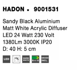 Nova Luce 9001531 HADON LED Deckenleuchte 40cm 3000K Schwarz
