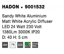 Nova Luce 9001532 HADON LED Deckenleuchte 40cm 3000K Weiss