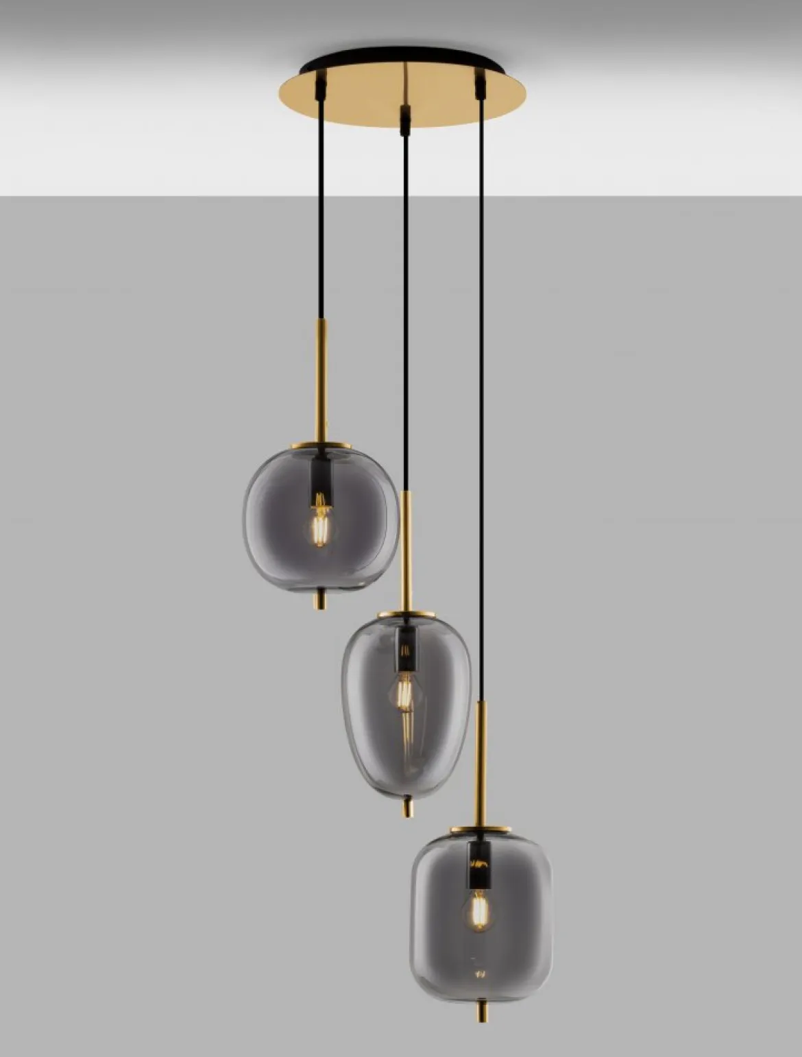 Nova Luce 9624082 LATO Pendelleuchte rund 3-flammig Gold Rauchglas E27